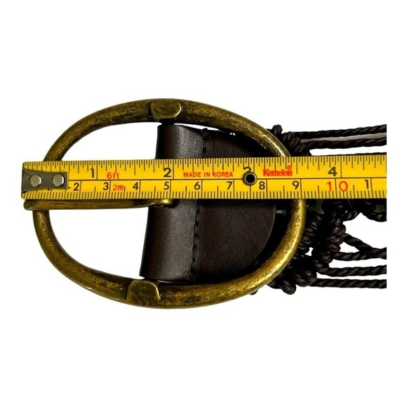 Vtg Hippie Macrame Belt Adjustable Brown Leather Brass Buckle Boho - Picture 9 of 12